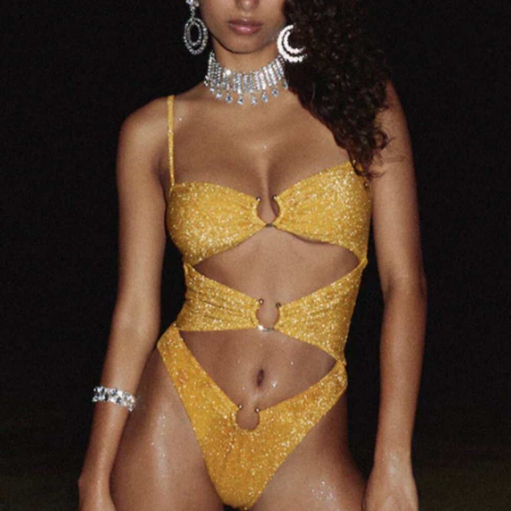 SAME SWIM - Pierced One Piece Gold Shimmer Lurex
